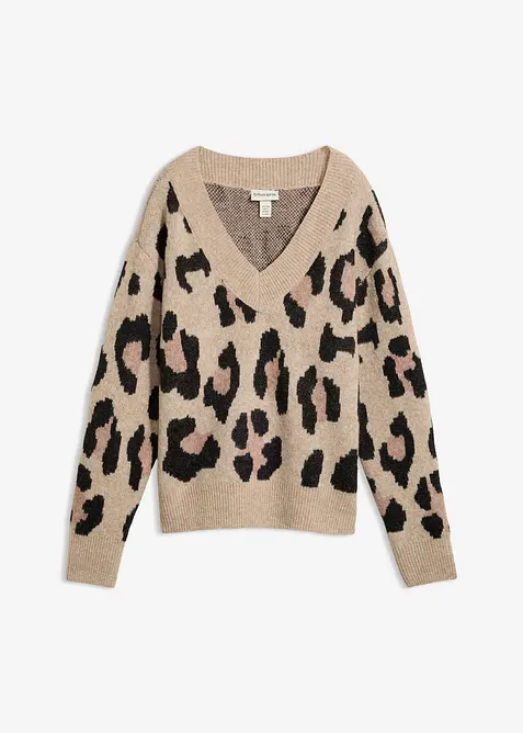 Pullover mit Jacquardmuster in beige von vorne - bonprix