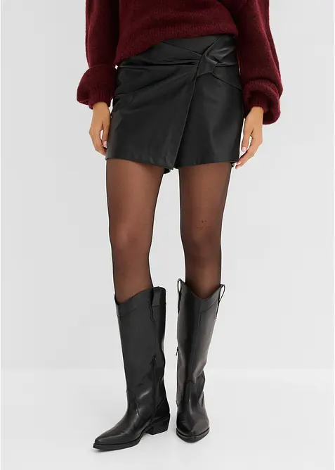Lederimitat-Skort mit hohem Bund in schwarz von vorne - bonprix