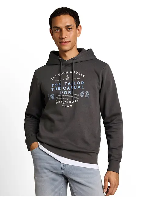 Tom Tailor Hoodie aus weichem Baumwoll-Mix in grau von vorne (im Anschnitt) - Tom Tailor
