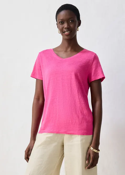 T-Shirt aus reinem Leinen in pink von vorne (im Anschnitt) - bonprix