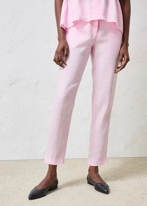 verkürzte Hose aus reinem Leinen in rosa von vorne - bonprix