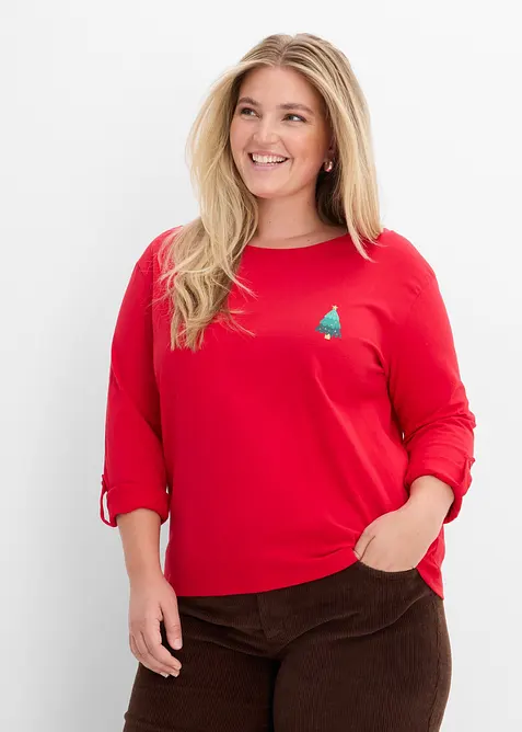 Langarmshirt aus reiner Bio-Baumwolle in rot von vorne (im Anschnitt) - bonprix