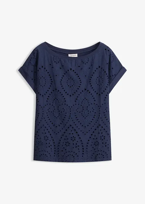 Shirt mit Lochspitze in blau von vorne - bonprix