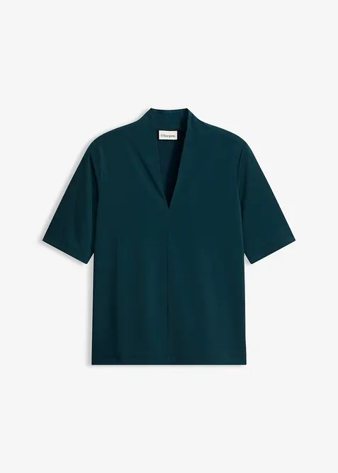 Shirt mit Kelchkragen in grün von vorne - bonprix
