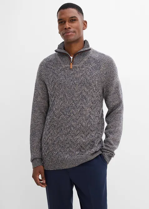 Troyer-Pullover mit Wollanteil in blau von vorne (im Anschnitt) - bonprix
