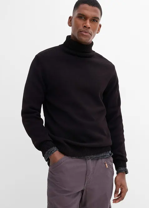 Rollkragenpullover in Regular-Fit in schwarz von vorne (im Anschnitt) - bonprix