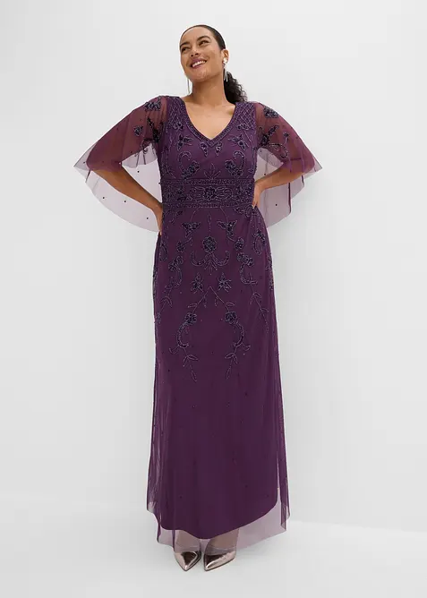 Abendkleid mit Paillettenstickerei in lila von vorne (Totalaufnahme) - bonprix