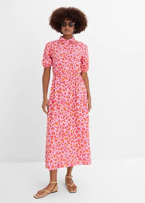 Musselin-Blusenkleid aus reiner Baumwolle in rosa im Look von vorne (Totalaufnahme) - bonprix