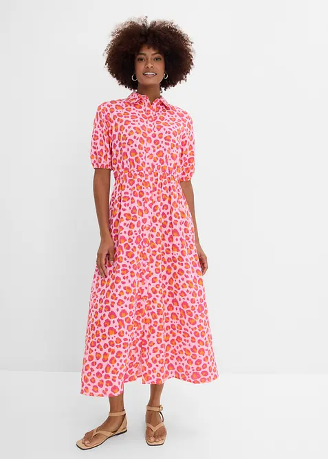 Musselin-Blusenkleid aus reiner Baumwolle in rosa von vorne (Totalaufnahme) - bonprix
