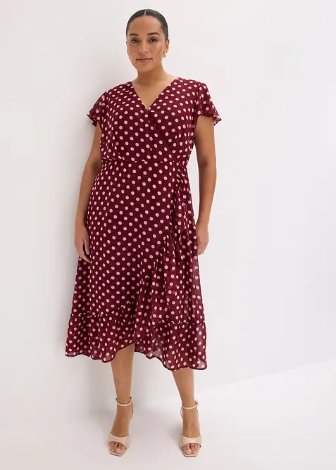 Chiffonkleid mit Volants in rot von vorne (Totalaufnahme) - bonprix