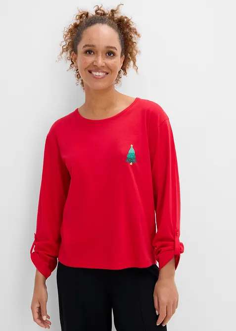 Langarmshirt aus reiner Bio-Baumwolle in rot von vorne (im Anschnitt) - bonprix