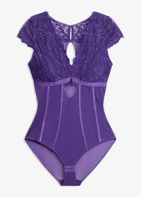 Body mit weicher Spitze in lila von vorne - bonprix