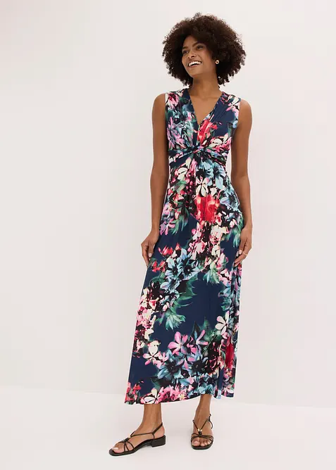 Maxikleid mit Knotendetail in blau von vorne (Totalaufnahme) - bonprix
