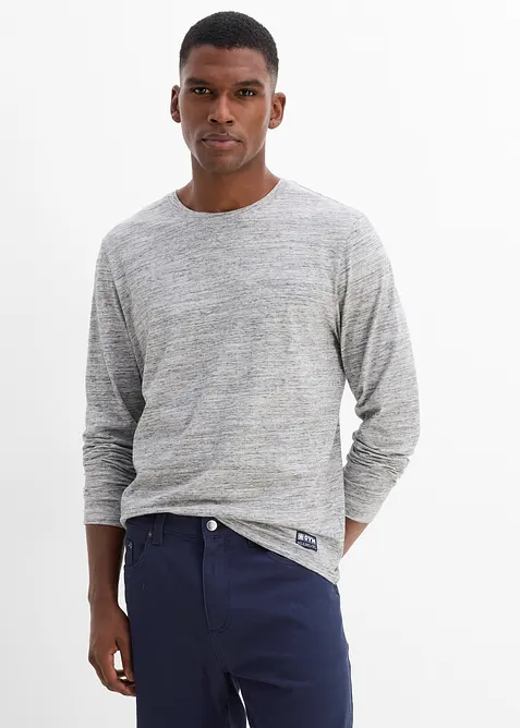 Langarmshirt mit Baumwoll-Mix (3er Pack) in blau von vorne (im Anschnitt) - bonprix