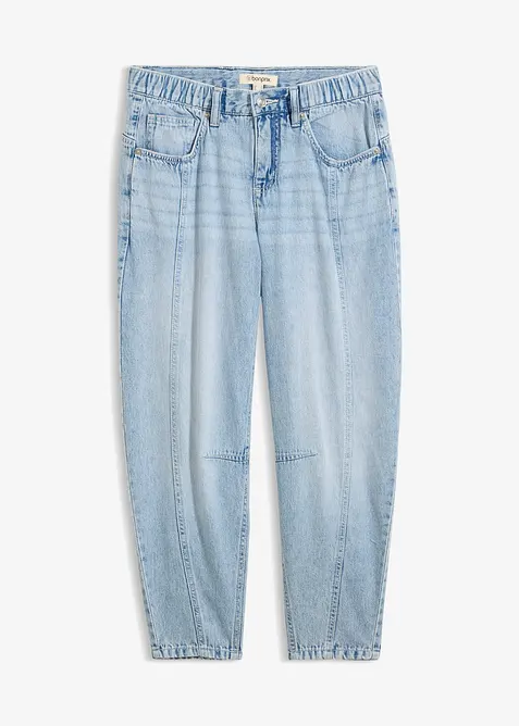 Barrel-Jeans Mid Waist, cropped in blau von vorne - bonprix