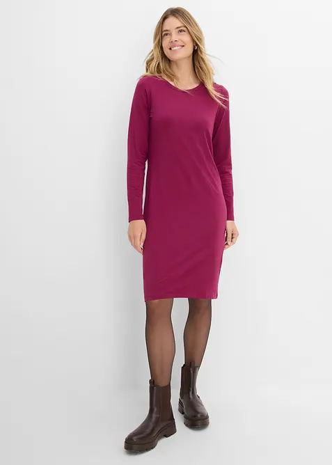 Jerseykleid aus Baumwolle mit Stretch (2er Pack) in lila von vorne (Totalaufnahme) - bonprix
