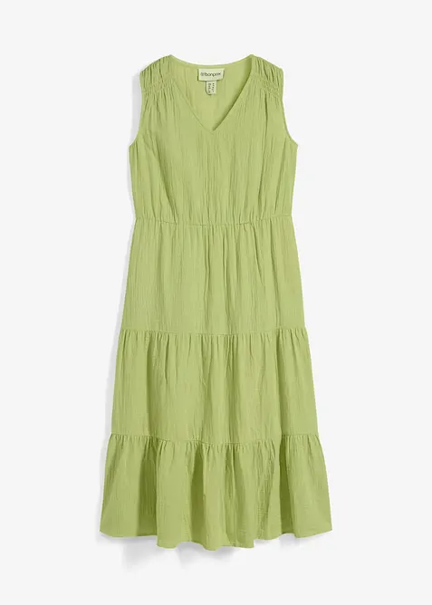 Musselin-Midikleid aus reiner Baumwolle in grün von vorne - bonprix