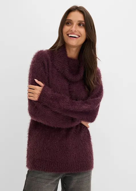 Rollkragenpullover aus weichem Federgarn in rot von vorne (im Anschnitt) - bonprix