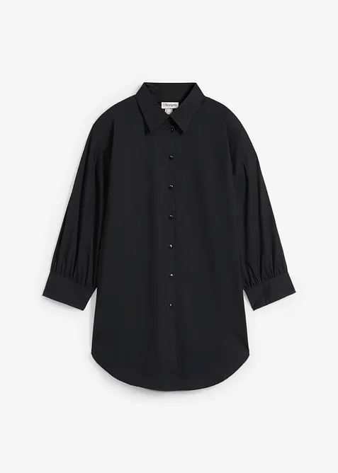 Oversize-Hemd aus reiner Bio-Baumwolle in schwarz von vorne - bonprix