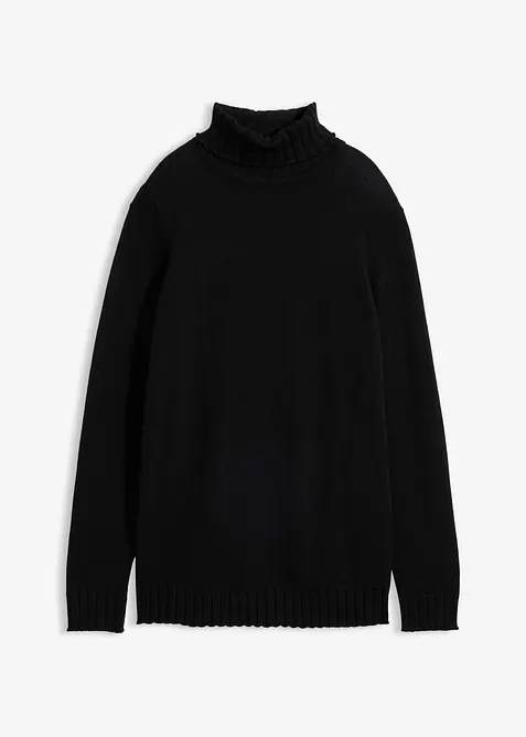 Rollkragenpullover aus Bio-Baumwolle in schwarz von vorne - bonprix