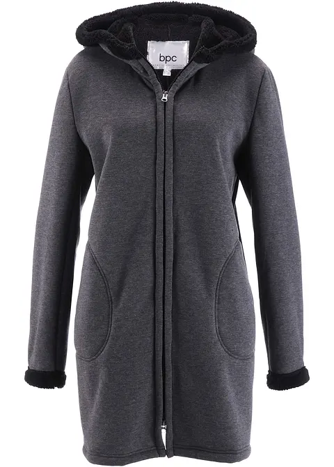 Sweatjacke mit Teddyfell in grau von vorne - bonprix