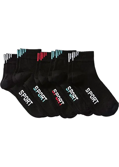 Sportsocken mit Schriftzug mit Bio-Baumwolle (5er Pack) in schwarz von der Seite - bonprix