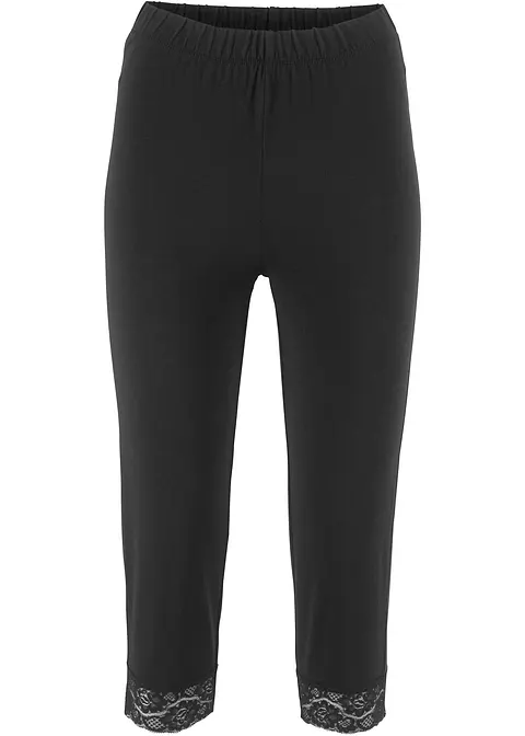 Capri-Leggings mit Spitzendetail in schwarz von vorne - bonprix