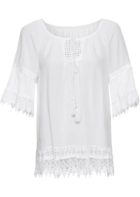 Tunika mit Spitze aus Viskose in weiß von vorne - bonprix