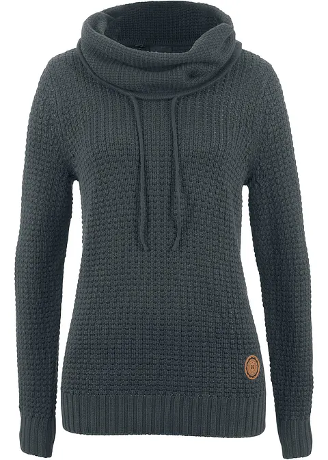 Rollkragenpullover mit Kordeln in schwarz von vorne - bonprix