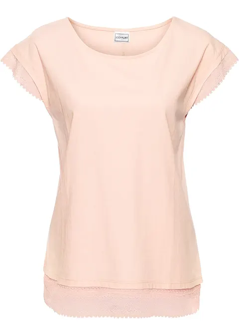 Boxy-Shirt mit Spitze in rosa von vorne - bonprix