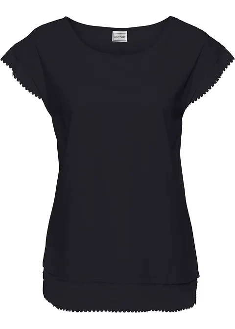 Boxy-Shirt mit Spitze in schwarz von vorne - bonprix