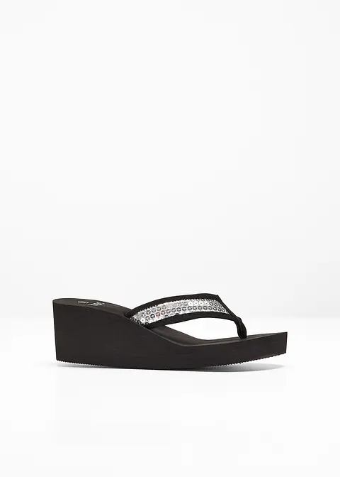 Keil Pantolette in schwarz von vorne - bonprix