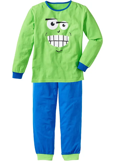 Pyjama mit weicher Baumwolle (2-tlg. Set) in grün von vorne - bonprix