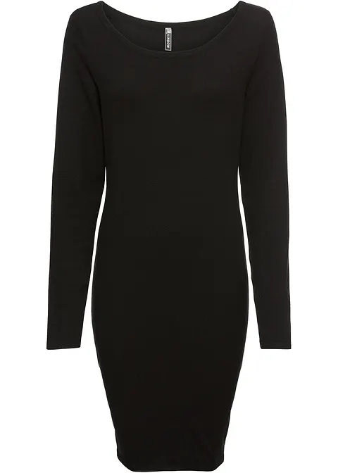 Strickkleid mit legerem Schnitt in schwarz von vorne - bonprix