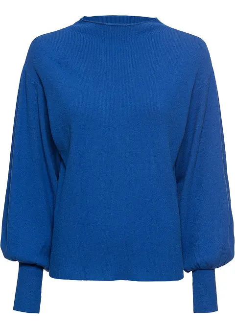 Strickpullover mit Ballonärmeln in blau von vorne - bonprix
