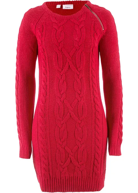 Strickkleid mit Reißverschluss-Detail in rot von vorne - bonprix