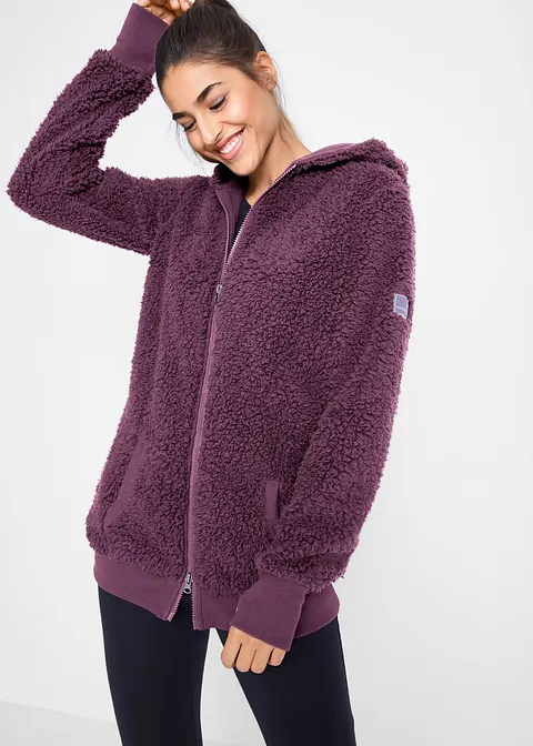 Teddy-Fleece Jacke in lila von vorne (im Anschnitt) - bonprix