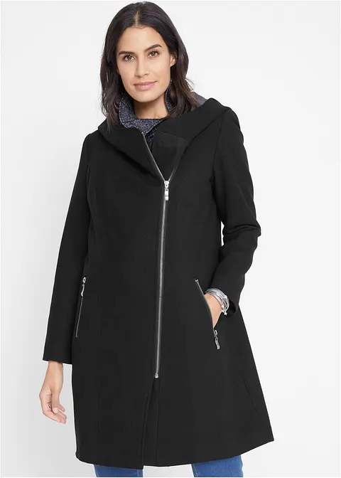 Longjacke mit schrägem Reißverschluss in schwarz von vorne (im Anschnitt) - bonprix