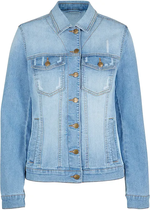 Jeansjacke mit seitlichem Rippeinsatz in blau von vorne - bonprix