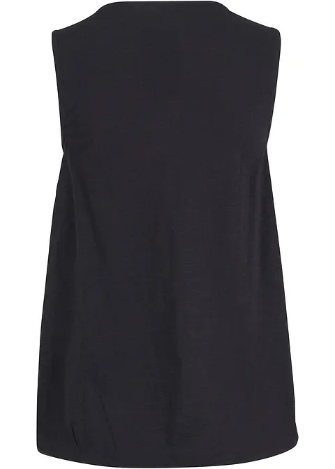 Baumwoll Top in Wickeloptik mit Gummibund in schwarz von hinten - bonprix