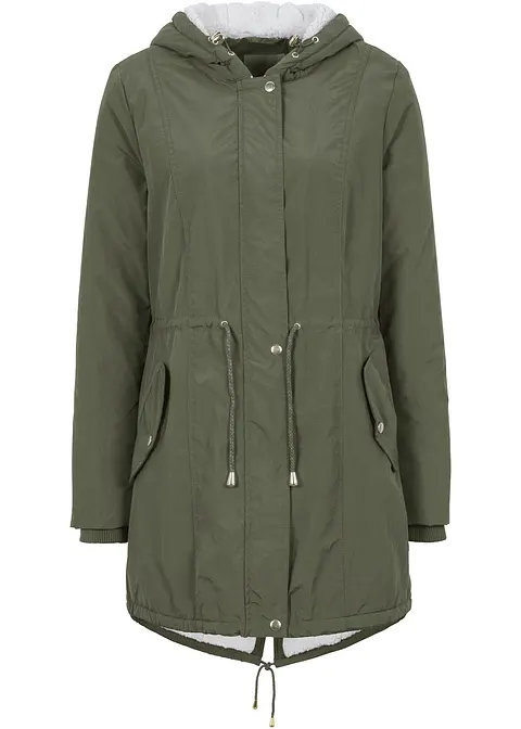 Parka mit Teddy-Futter in grün von vorne - bonprix