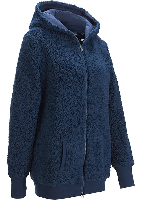 Teddy-Fleece Jacke in blau von vorne - bonprix