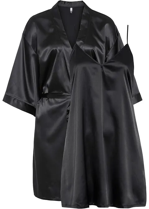 Morgenmantel-Set: Kimono + Negligé (2-tlg.Set) in schwarz - bonprix