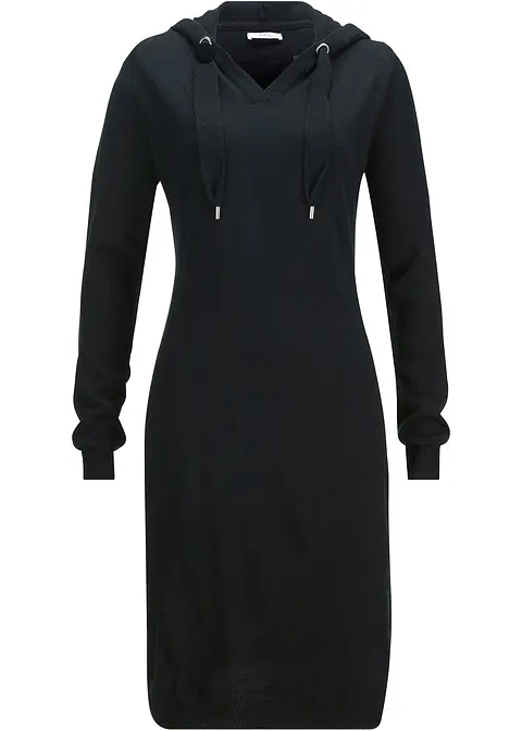 Strickkleid mit Kapuze in schwarz von vorne - bonprix