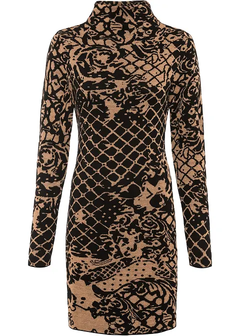 Figurbetontes Strickkleid mit Stehkragen in braun von vorne - bonprix