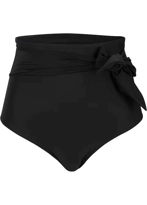 Strong Highwaist Shape-Bikinihose mit Bindeband in schwarz von vorne - bonprix