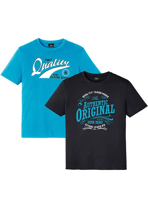 T-Shirt aus reiner Bio-Baumwolle (2er Pack) in schwarz von vorne - bonprix