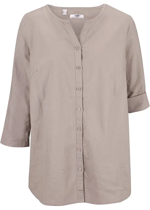 Bluse mit Leinen, 3/4 Arm in grau von vorne - bonprix