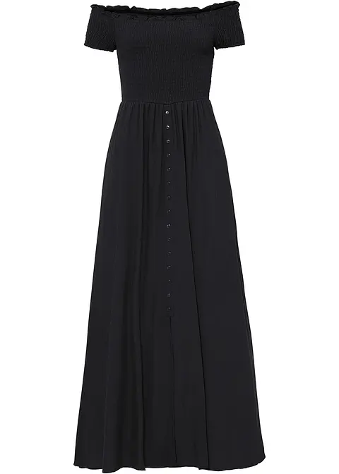 Kleid mit Smock-Detail in schwarz von vorne - bonprix