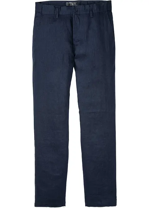 Regular Fit Leinen-Chinohose mit Komfortbund, Straight in blau von vorne - bonprix